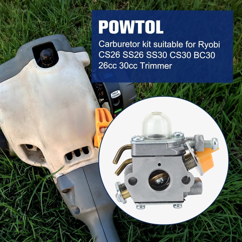 Powtol 308054043 Carburetor for Ryobi CS26 SS26 RY09056 CS30 SS30 EX26 RY28040 RY28020 RY28000 RY09053 RY09055 RY28025 RY28021 26CC Trimmer Brushcutter - Image 2